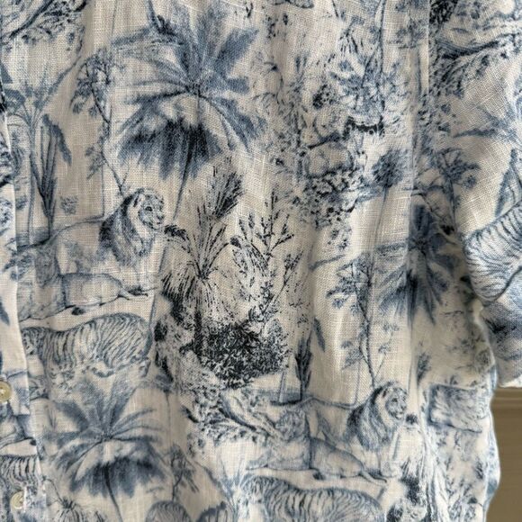Rachel Zoe 100% linen tiger print short sleeve button front shirt - Picture 3 of 5